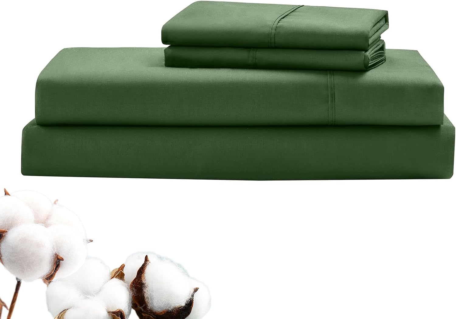 LINENOVA Luxury 100% Natural Cotton Bed Sheet Set - 40cm Deep Pocket Fitted Sheet & Flat Sheet & 1 Pillowcase - 3 Piece