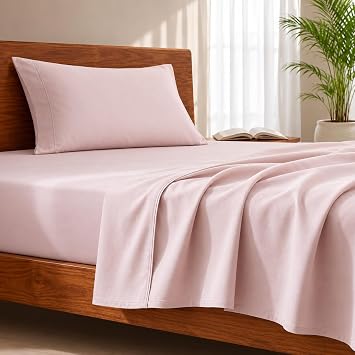 LANE LINEN Bedsheets for Single Bed - 100% Organic Cotton Flat Sheet Set, Soft Breathable Fabric, Oeko-TEX Certified, Comfortable Single Bedsheet with Pillow Cover - Sepia Rose