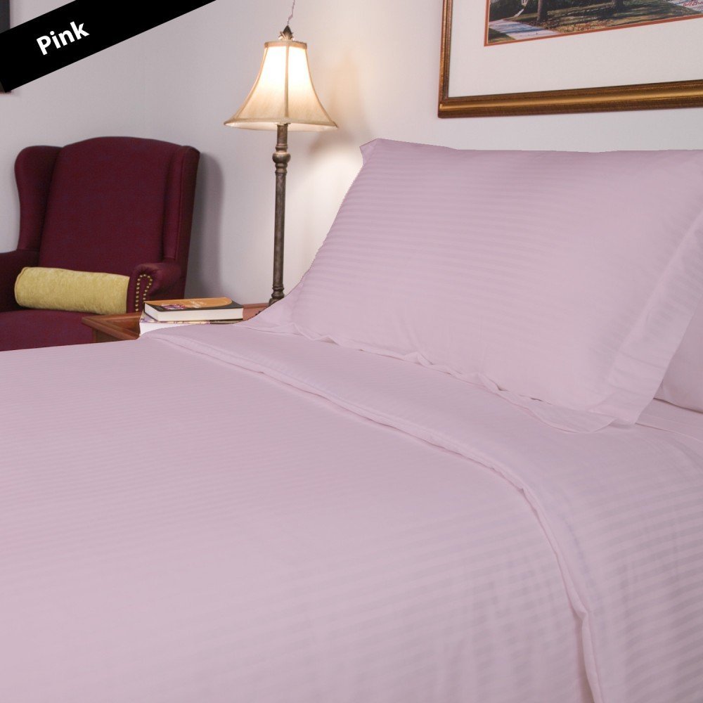 4 Pcs Sheet Set 100% Egyptian Cotton Stripe Pattern 300 TC 11-15 Inch Deep Pocket Size (Full XL Color Burgundy)