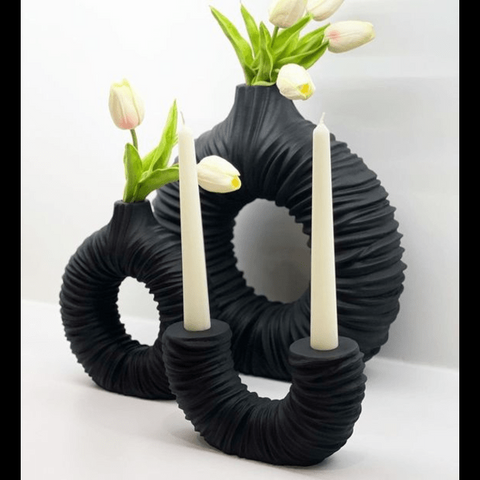 Trueliving Black Flower Vase With Candle Holder 41L x 24W x 10H Centimeters