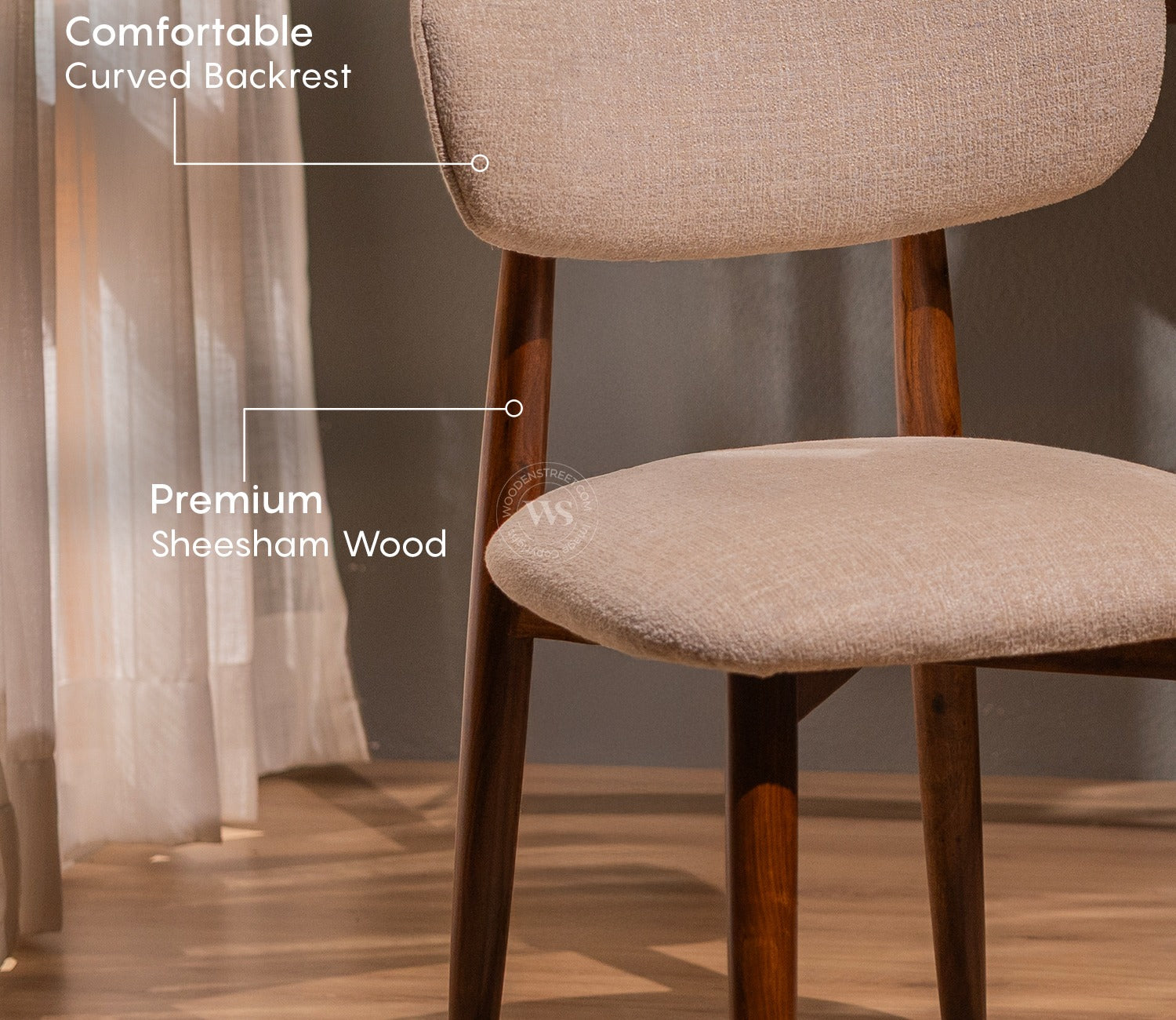 Rivano Sheesham Wood Dining Chair with Plush Upholestery (Jade Ivory)