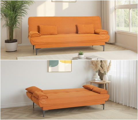 Domus Premium Fabric Sofa Cum Bed (Orange)