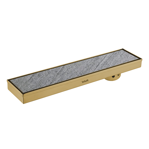 Trueliving Home Brown Marble Insert Shower Drain Channel (24 x 4 Inches) YELLOW GOLD PVD Coated