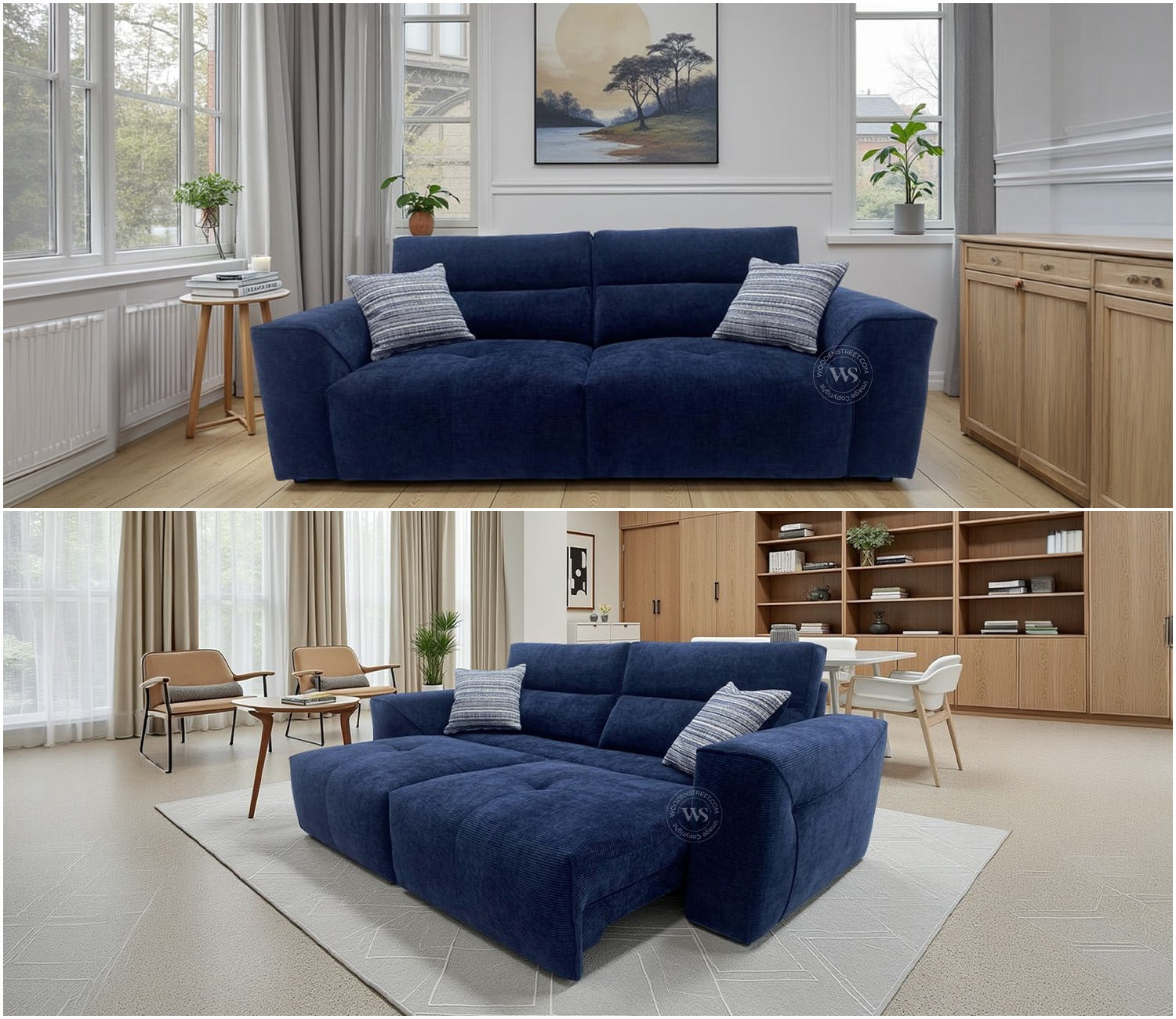 Midoro Powered Recliner Sofa with Extendable Seating (Blue)