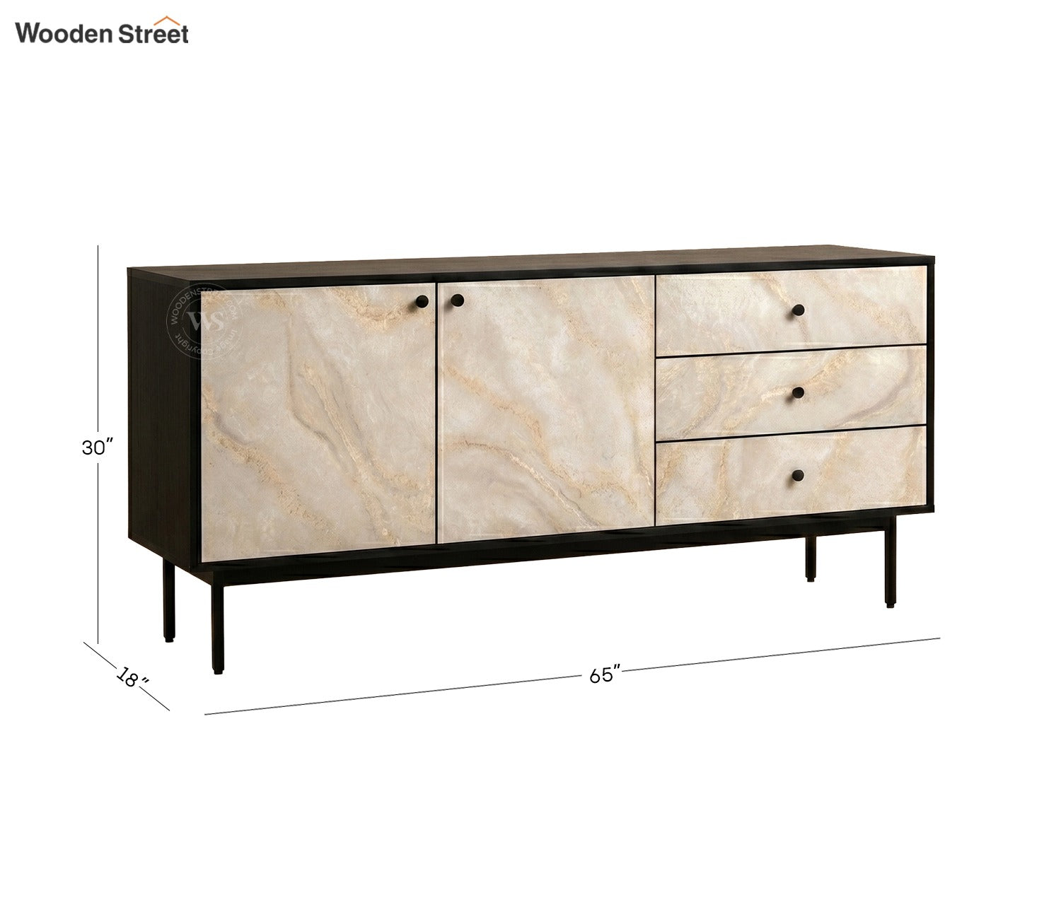 Marbay Modern Black Sideboard & Cabinet with Textured Front & Metal Base (Engineered Wood, Marble Pattern)