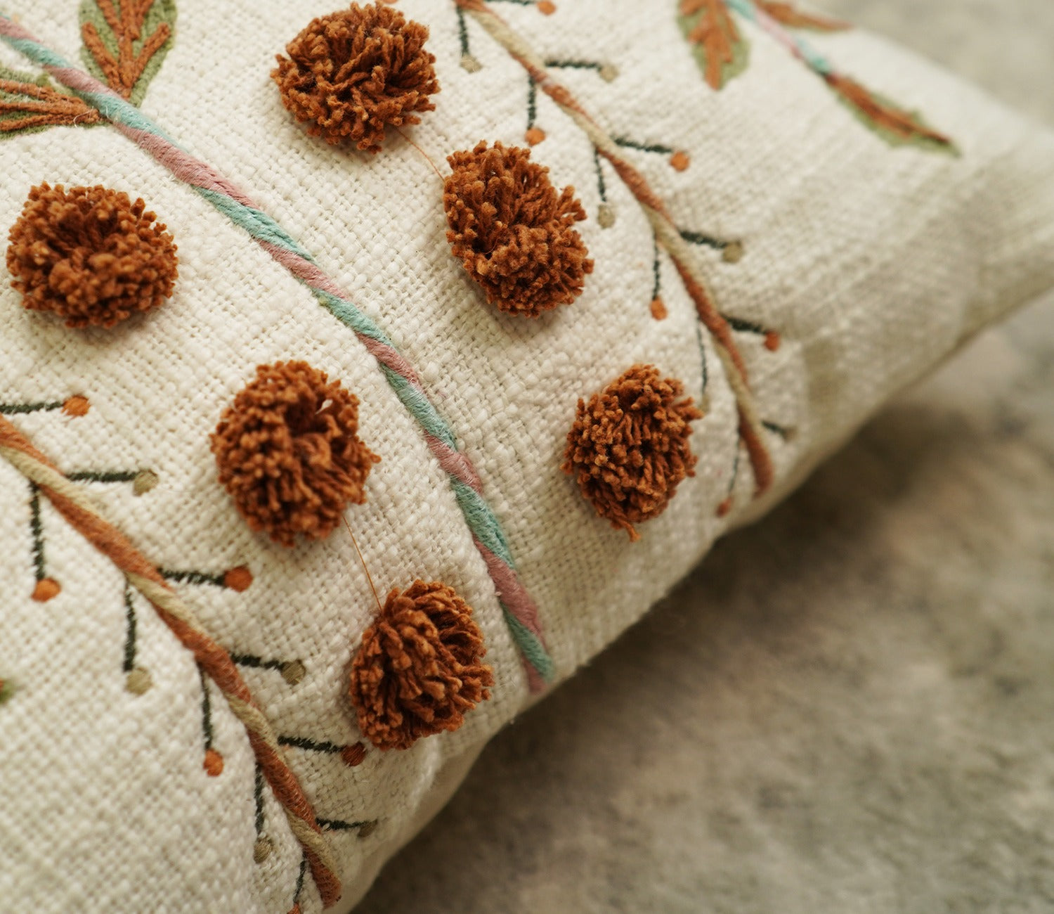 Embroidered Cotton Cushion Covers Set of 2 (Brown,18 x 18 inch)