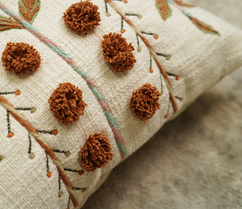 Embroidered Cotton Cushion Covers Set of 2 (Brown,18 x 18 inch)
