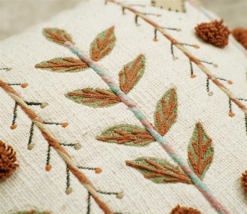 Embroidered Cotton Cushion Covers Set of 2 (Brown,18 x 18 inch)