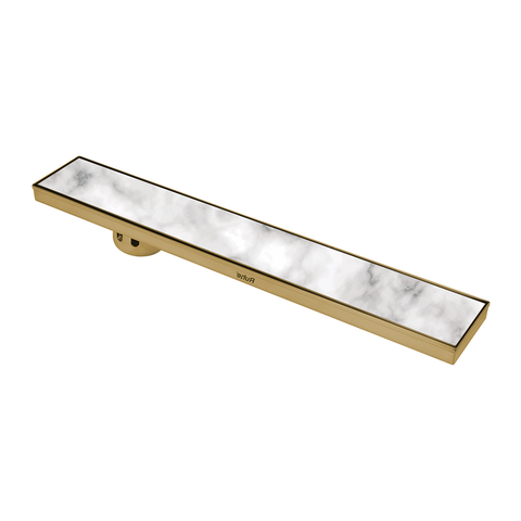 Trueliving Home Brown Marble Insert Shower Drain Channel (32 x 4 Inches) YELLOW GOLD PVD Coated