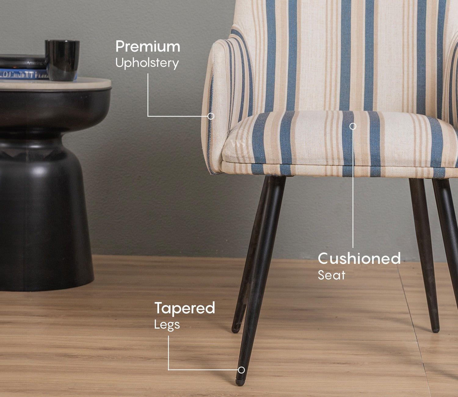 Aureya Upholstered Arm Chair (Blue Stripe)