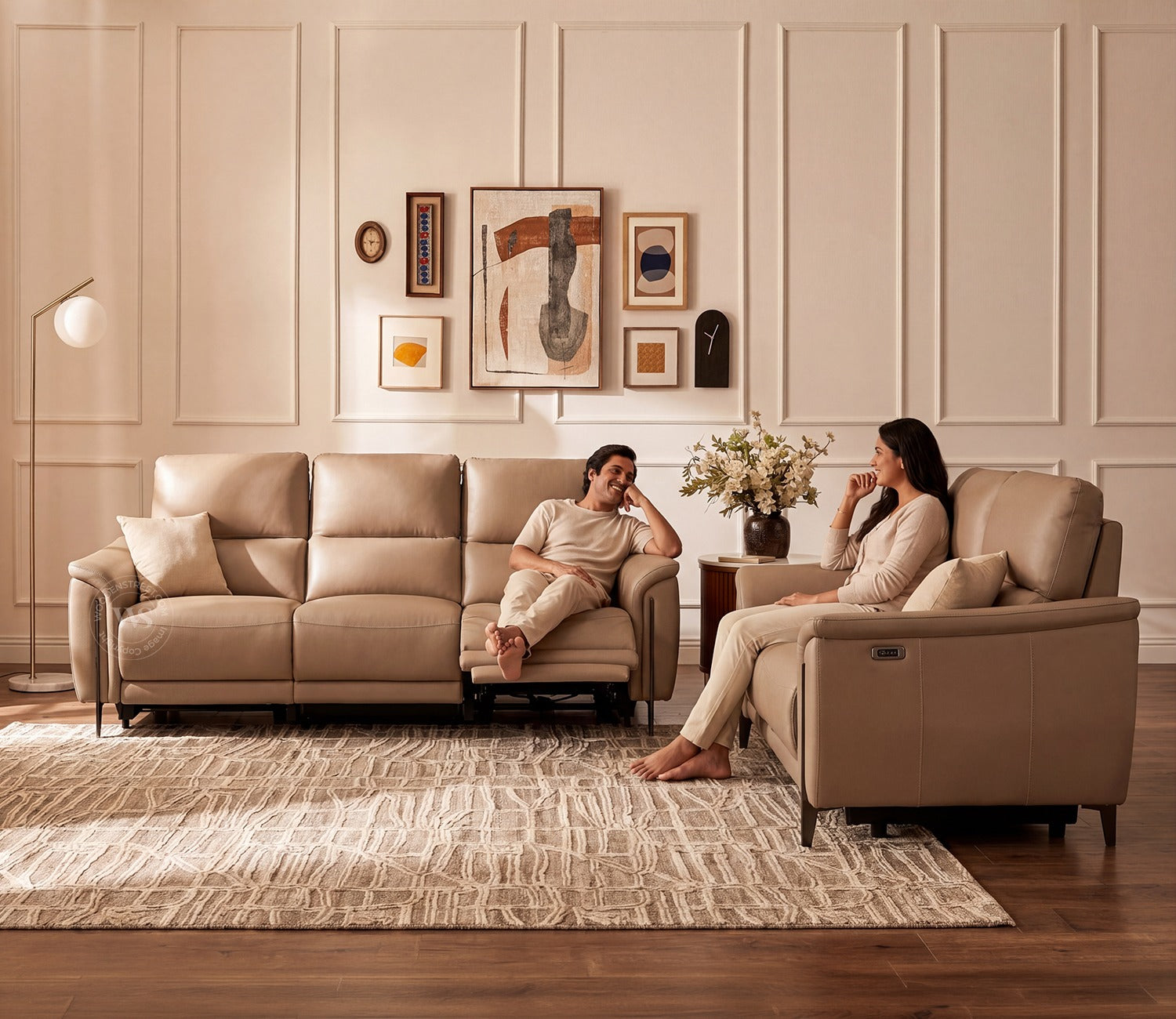 Dennis Luxe Electric Recliner 3+2 Seater Sofa (Urban Beige)