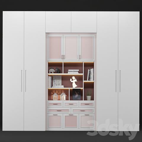Trueliving 5 Door Fitted Kids White wardrobes Laminated Finish & PU Finish 8Ft *2Ft *9Ft -2438.4MM X 609MM X 2743.2MM)