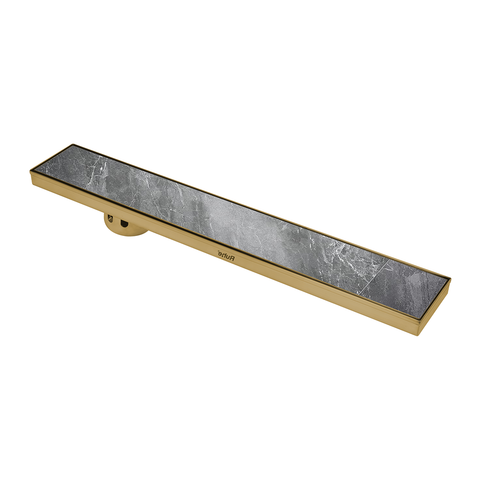 Trueliving Home Brown Marble Insert Shower Drain Channel (36 x 4 Inches) YELLOW GOLD PVD Coated