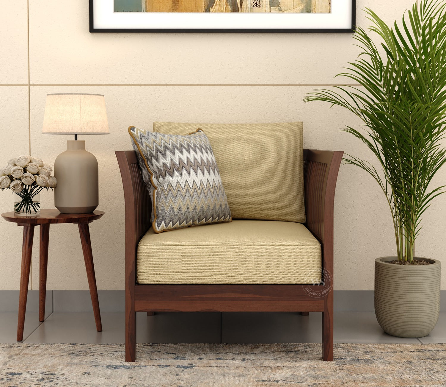 Raiden 1 Seater Wooden Sofa (Walnut Irish Cream)