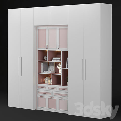Trueliving 5 Door Fitted Kids White wardrobes Laminated Finish & PU Finish 8Ft *2Ft *9Ft -2438.4MM X 609MM X 2743.2MM)