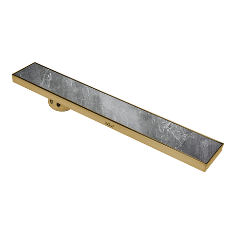 Trueliving Home Brown Marble Insert Shower Drain Channel (40 x 4 Inches) YELLOW GOLD PVD Coated
