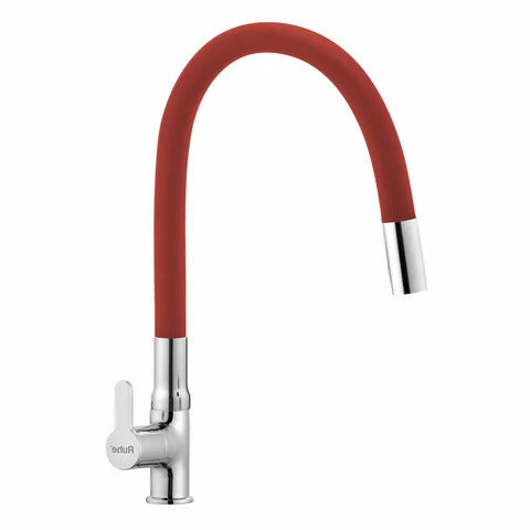 Trueliving Classy Pavo Swan Neck Brass Faucet with Silicone Red Flexible Spout20 Inches