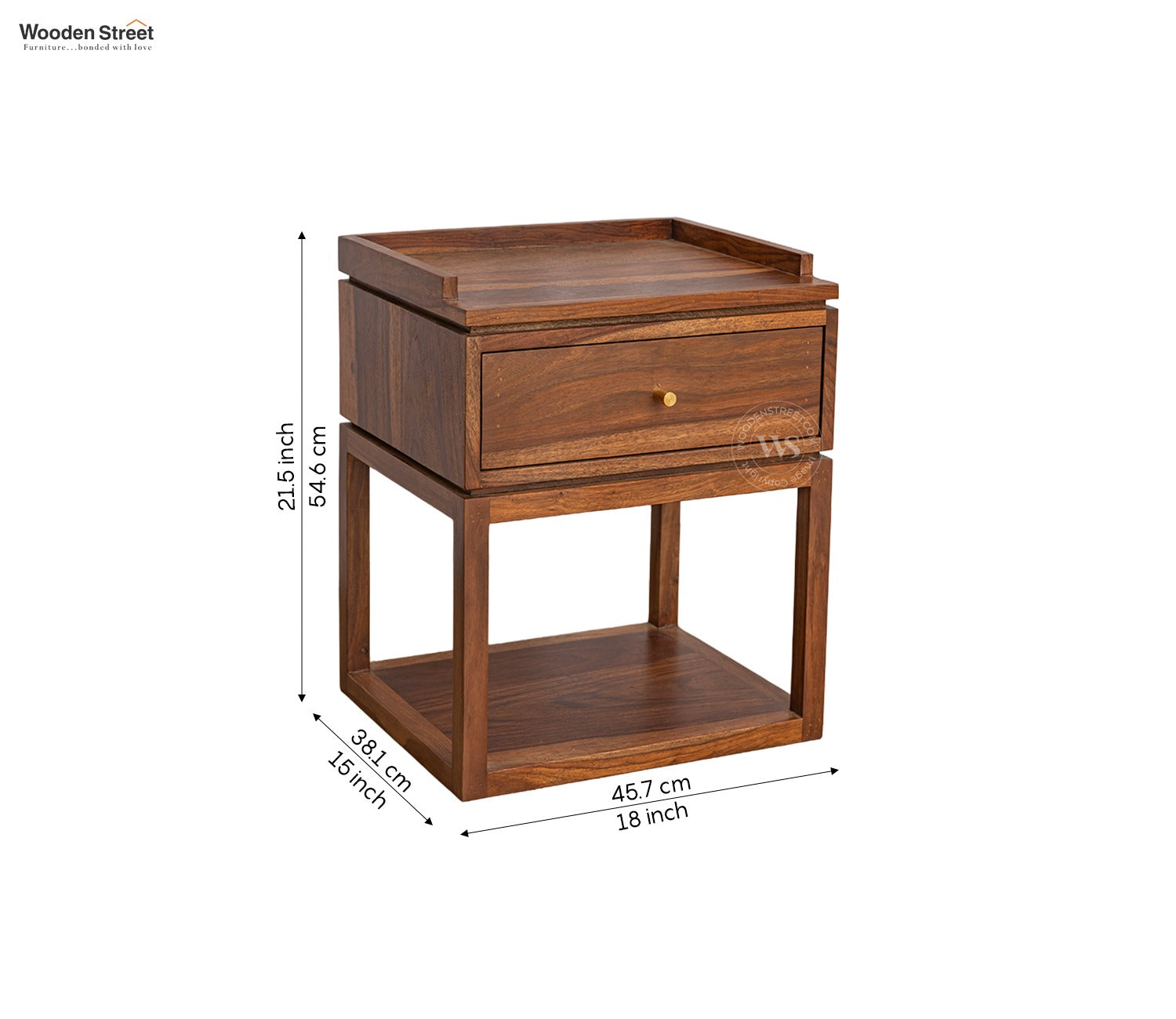 Anvay Sheesham Wood Bedside Table with Drawer & Open Shelf (Teak Finish)
