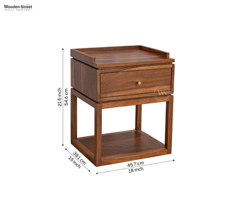 Anvay Sheesham Wood Bedside Table with Drawer & Open Shelf (Teak Finish)