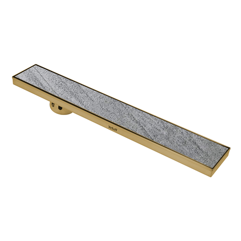 Trueliving Home Brown Marble Insert Shower Drain Channel (48 x 4 Inches) YELLOW GOLD PVD Coated
