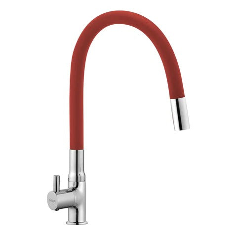 Trueliving Flora Kara Swan Neck Brass Faucet with Silicone Red Flexible Spout20 Inches
