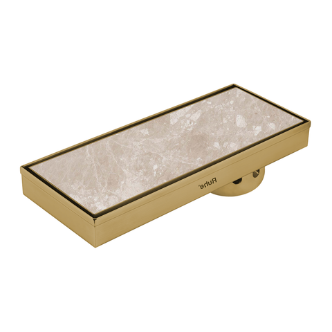 Trueliving Home Brown Marble Insert Shower Drain Channel (12 x 5 Inches) YELLOW GOLD PVD Coated