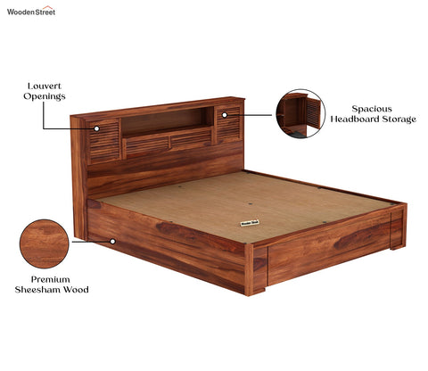 Ferguson Sheesham Wood Hydraulic Bed With Storage (King Size, Honey Finish)