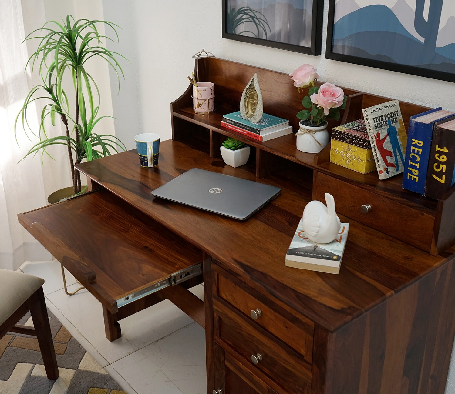 Nettle Study Table Cum Shelf (Honey Finish)