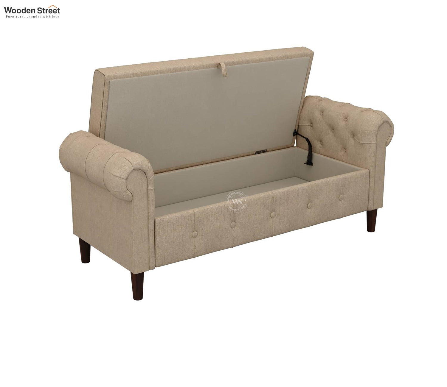 Velo Cushioned Hand Carved Sofa Bench With Hidden Storage (Jade Ivory)