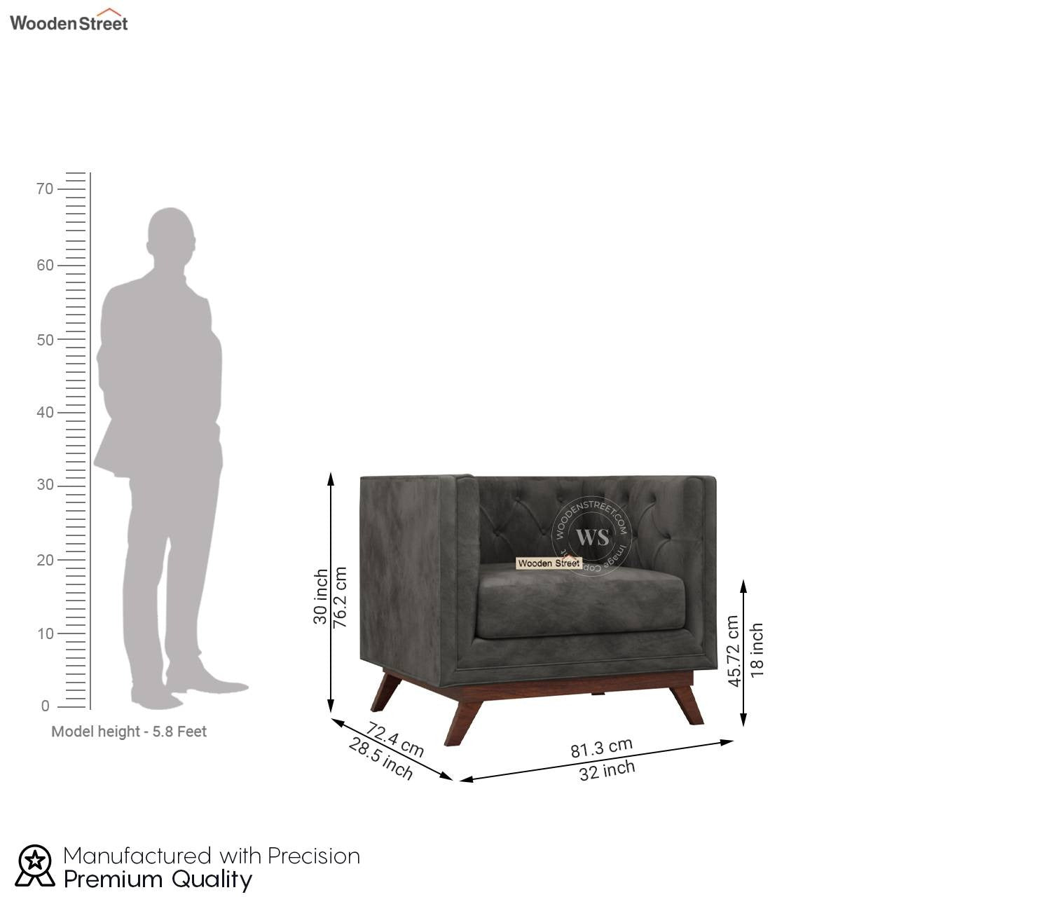 Berlin 1 Seater Sofa (Velvet, Graphite Grey)