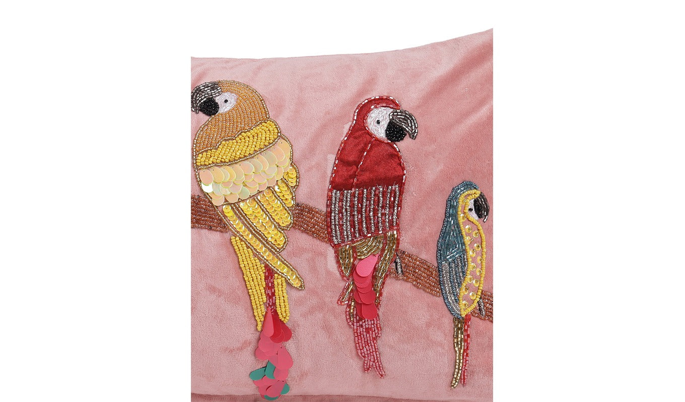 Beaded Sequin Velvet Cushion Covers - Set of 1 (20 x 12 inch, Peach)