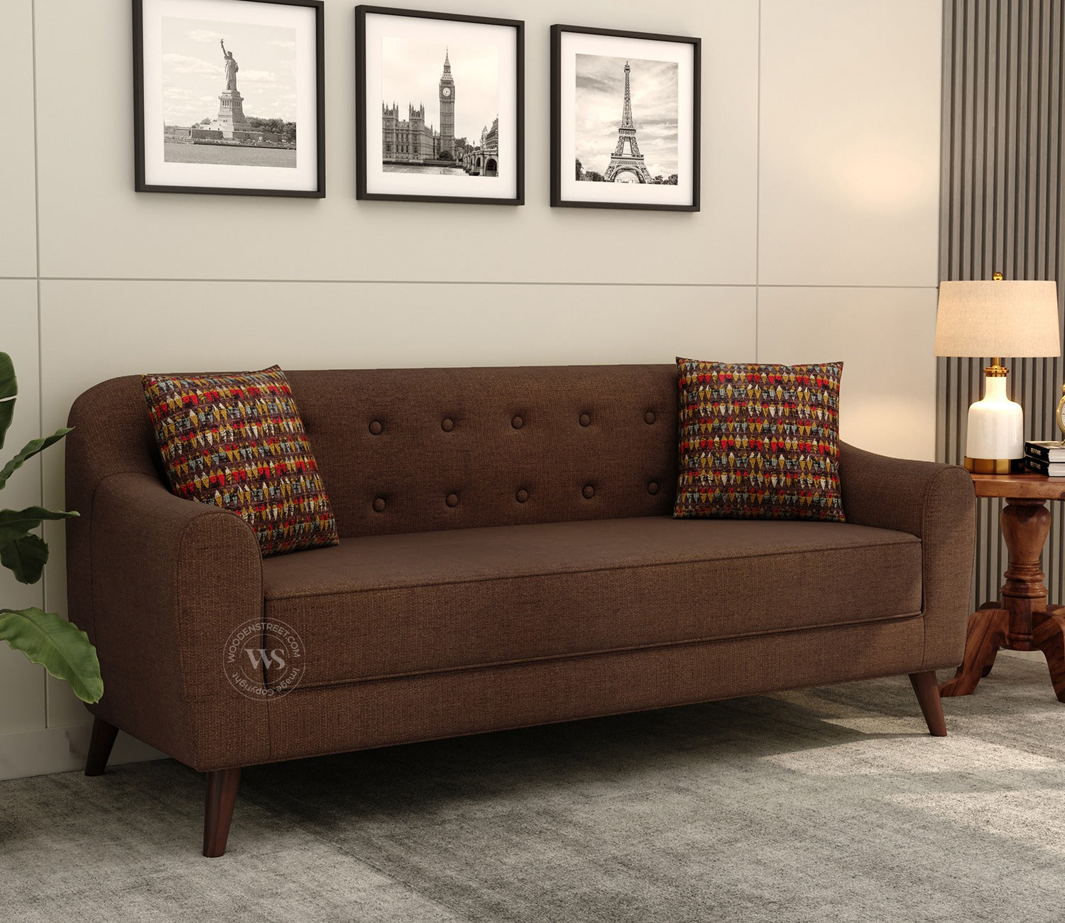 Sibert 3 Seater Fabric Sofa (Mocha Brown)