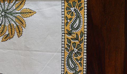 Vivid Garden Yellow and White Hand Block Print Table Runner - 16 x 50