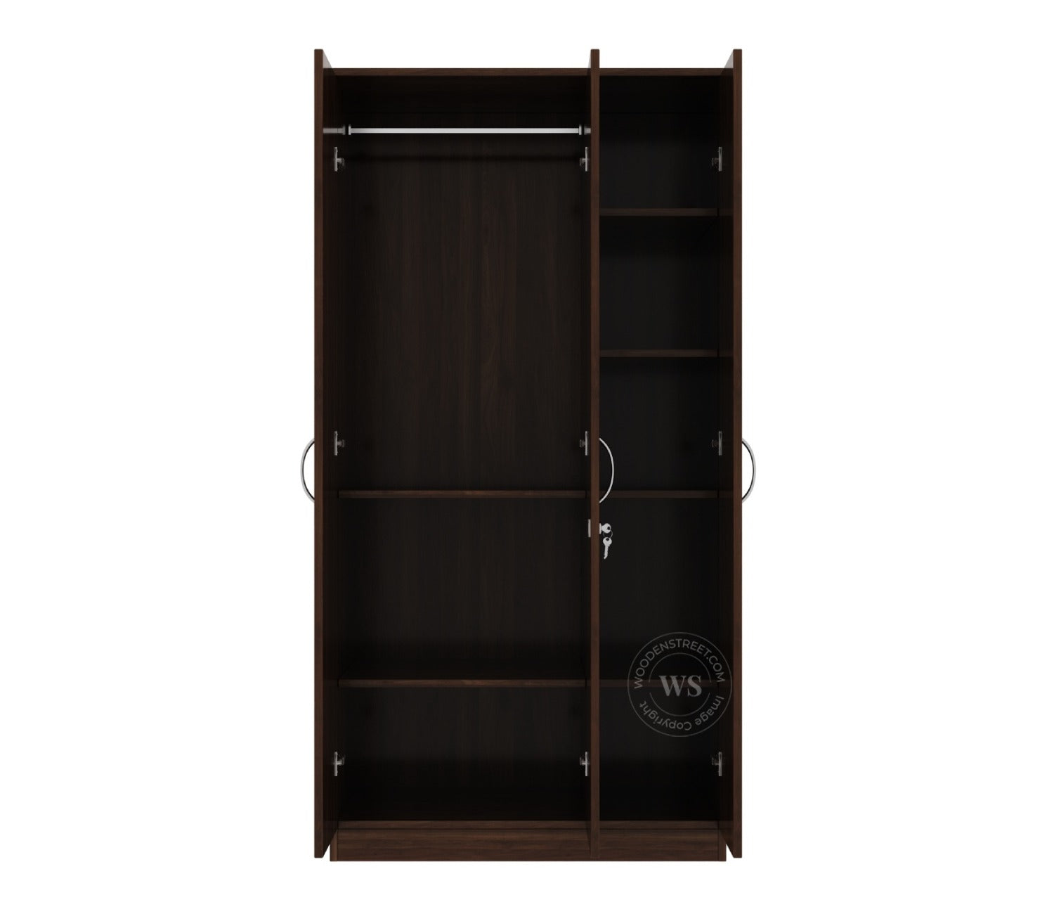Kayden 3 Door Multi Utility Wardrobe With Hanging Rod (Columbian Walnut Finish)