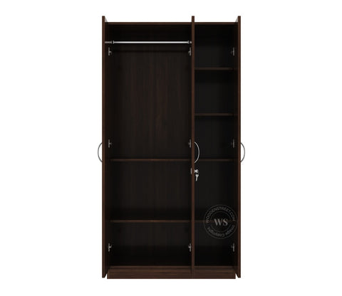 Kayden 3 Door Multi Utility Wardrobe With Hanging Rod (Columbian Walnut Finish)