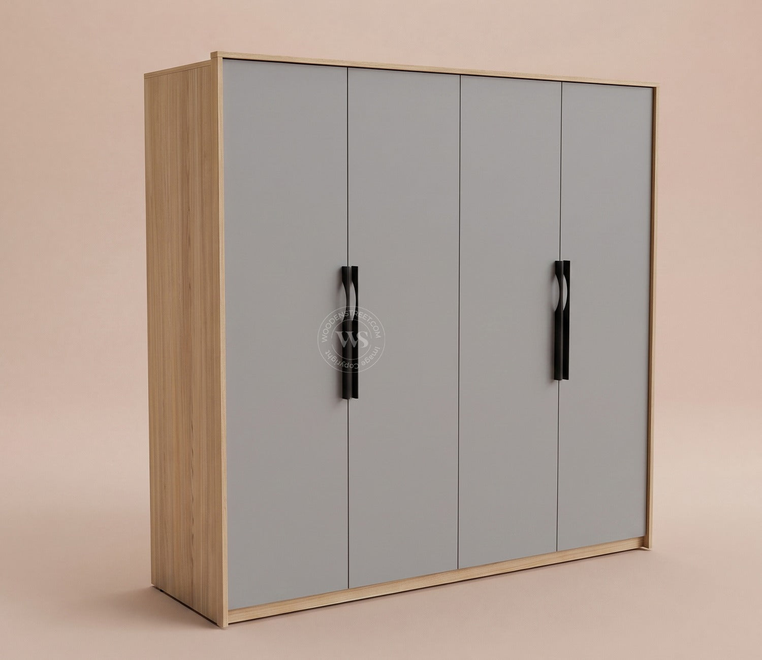 Vespera Engineered Wood Four Door Wardrobe (Gothic Grey, Classic Oak Finish)