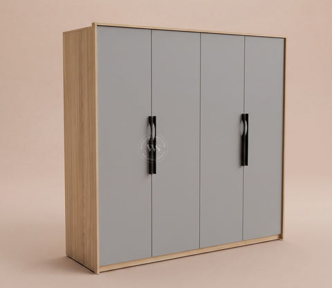 Vespera Engineered Wood Four Door Wardrobe (Gothic Grey, Classic Oak Finish)