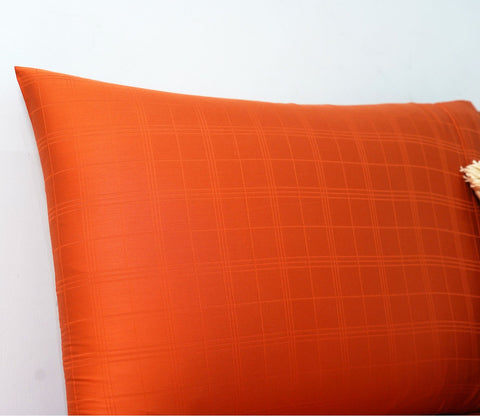 Dobby Checks Organic Bamboo 300 TC 2 Pillowcases and 1 Fitted Bedsheet (Orange, King Size)