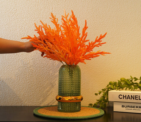 Ever Bloom Artificial Plant Plastic Iron Leaf Plastic Set of 2 (Orange)