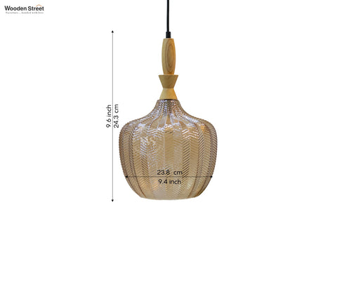 Ellyse Textured Glass Pendant Light with Wooden Top Accent (Bronze)