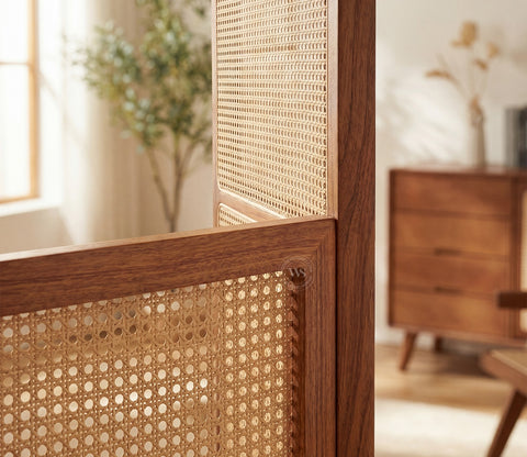 Aavaran Heritage Arch Sheesham Wood Room Divider with Luxury Cane Weave - Set of 2 Panels