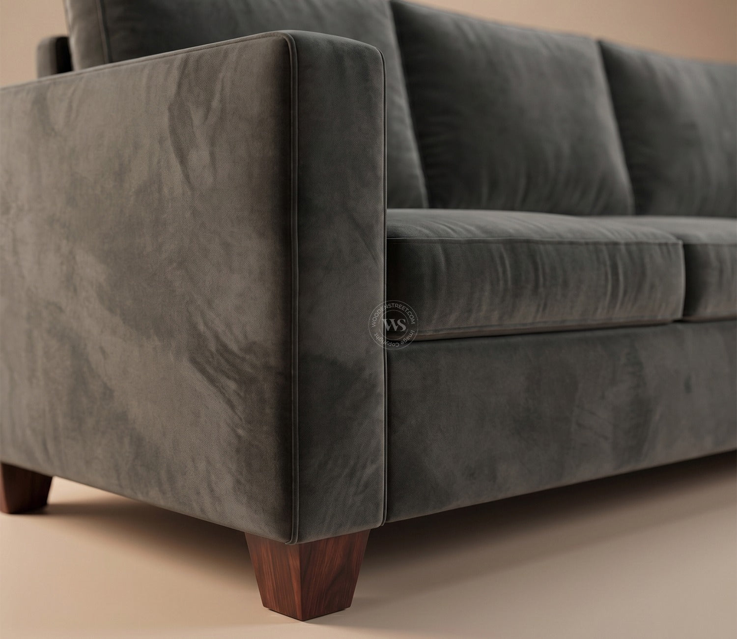 Albus L-Shape 5 Seater Right Aligned Sofa (Velvet, Graphite Grey)
