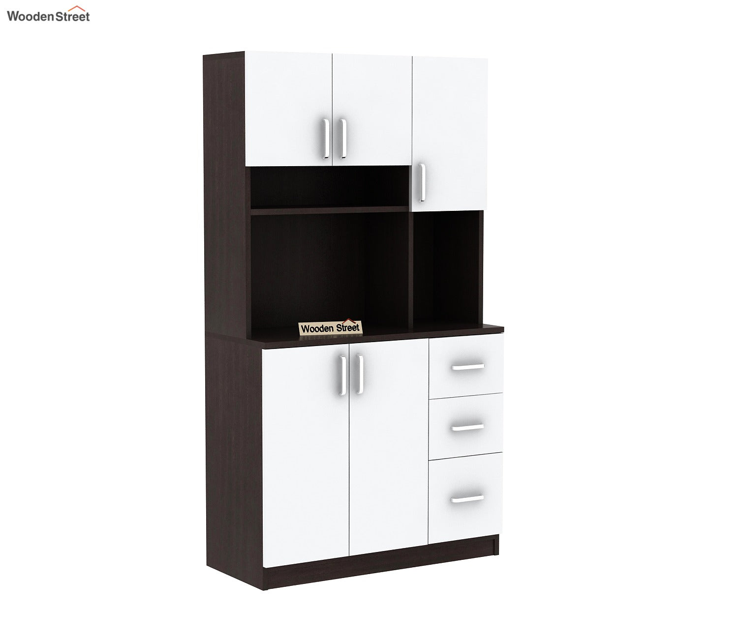 Piero Kitchen Cabinet (Flowery Wenge-Frosty White Finish)