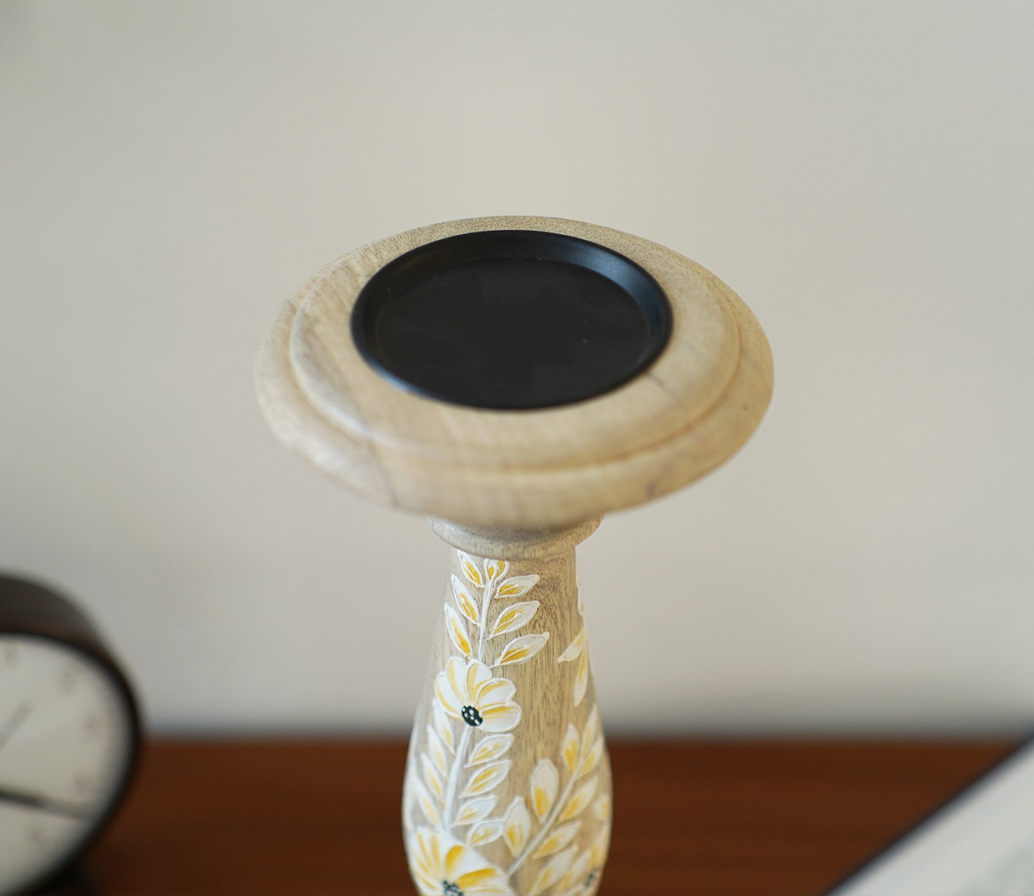 Adiva Floral Hand Painted Wooden Large Pillar Candle Stand