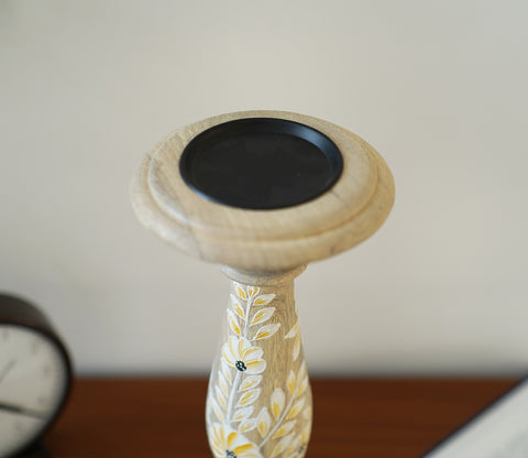 Adiva Floral Hand Painted Wooden Large Pillar Candle Stand