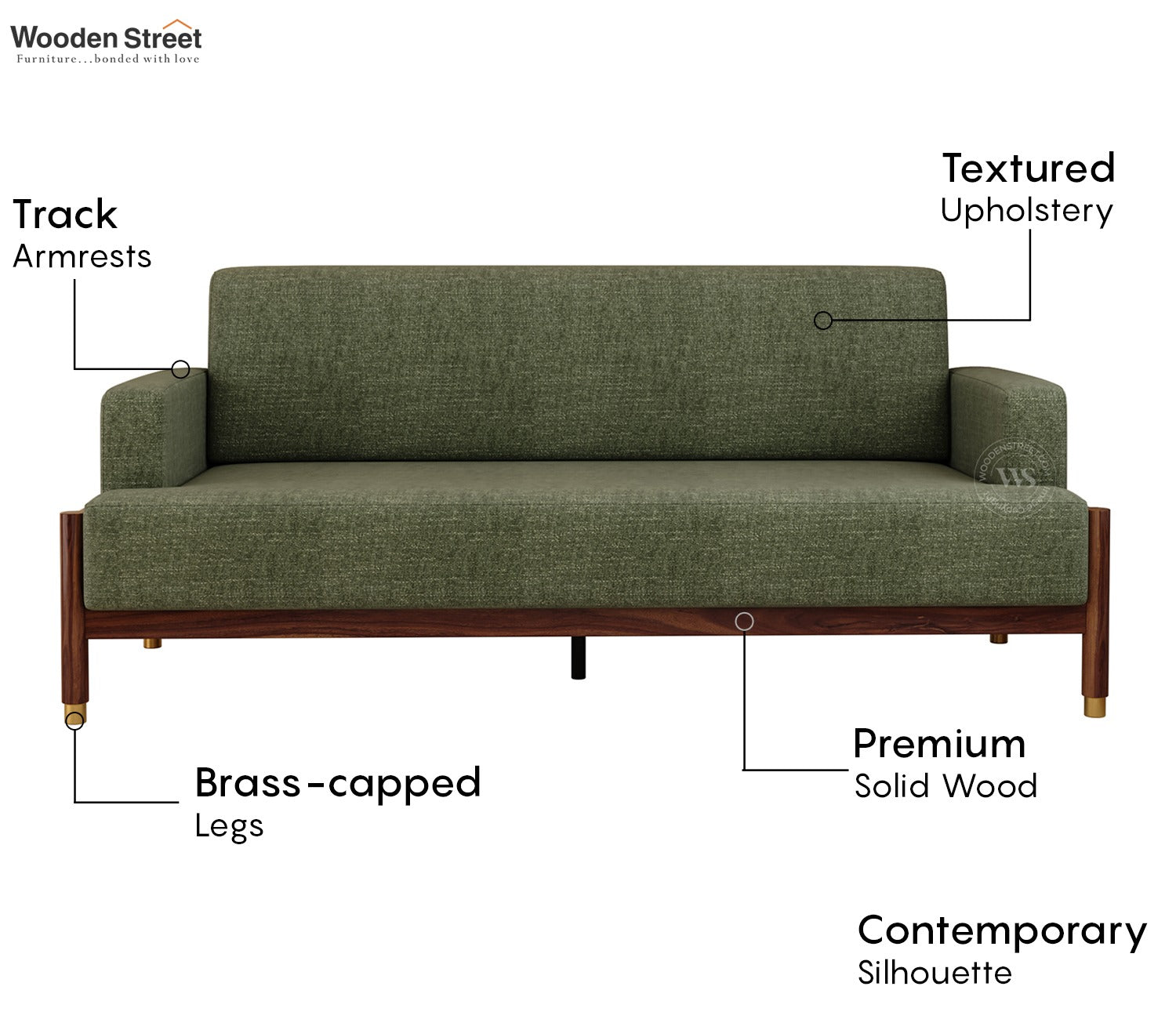 Kairav Modern 3+1+1 Wooden Sofa Set with Premium Upholstery (Sage Green)