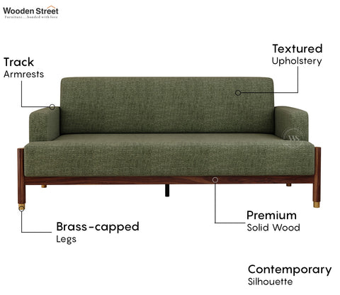 Kairav Modern 3+1+1 Wooden Sofa Set with Premium Upholstery (Sage Green)
