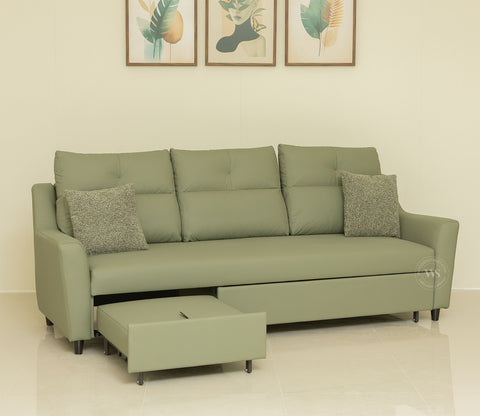 Elano 3-Seater Sofa Cum Bed | Pull-Out Mechanism (Green)