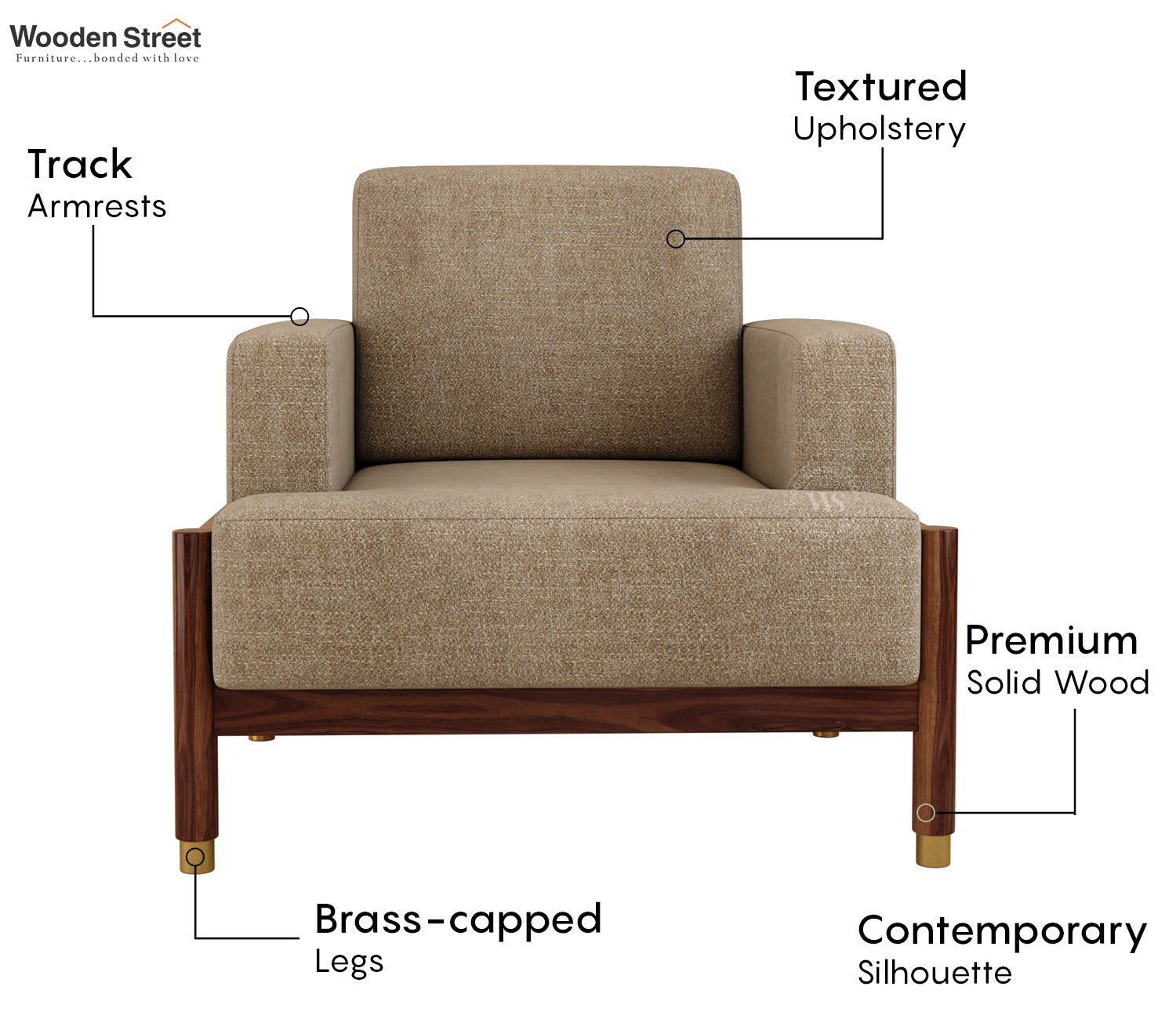 Kairav Modern 3+1+1 Wooden Sofa Set with Premium Upholstery (Pebble Beige)