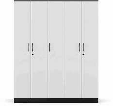 Trueliving Solid wood wardrobes 5 Door Laminated Finish & PU Finish White Wardrobe 8Ft *2Ft *9Ft -2438.4MM X 609MM X 2743.2MM)